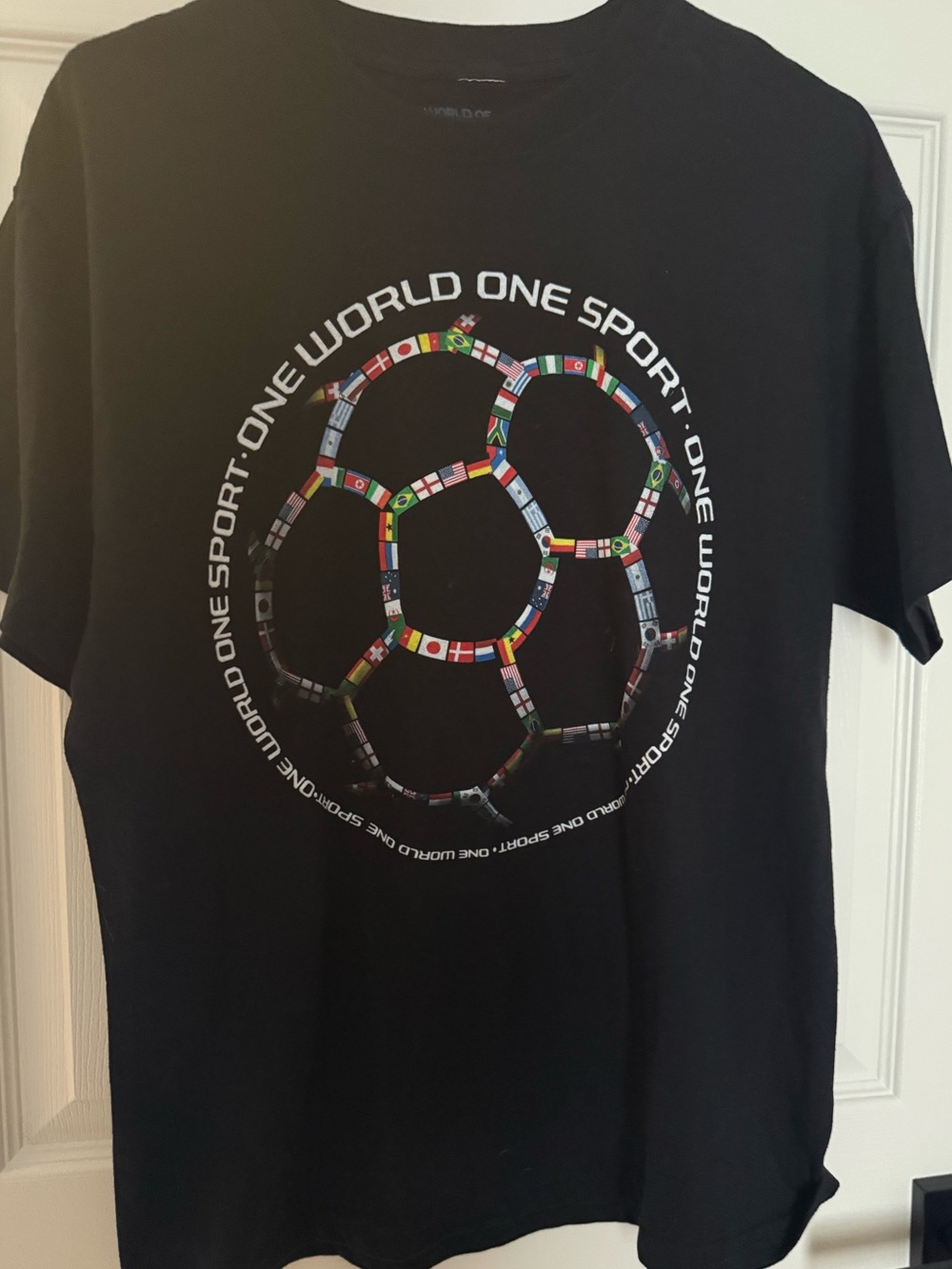 Black 'One World One Sport' Flag Soccer Ball Graphic Tee - M